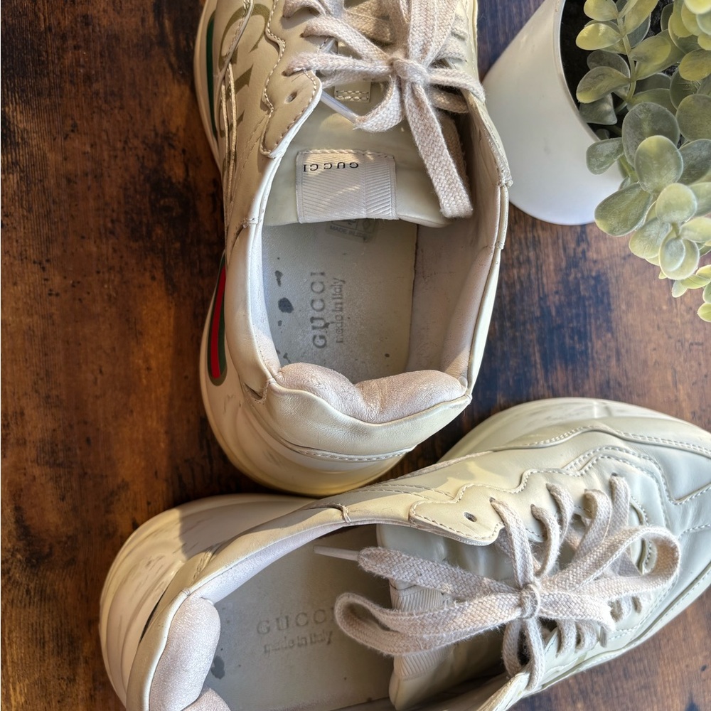Used Gucci Cream Sneakers Rhython shoes size 8.5 US - Picture 7 of 16